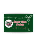 Green gift card with 'Soccer Mom Society' logo and text on a white background